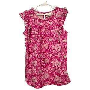 Hannah Andersson girls pink floral A-line cotton ruffle top. Size 12